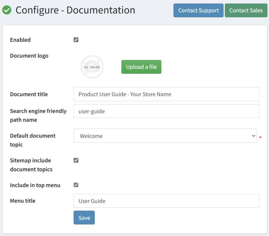 documentation plugin configure page screenshot